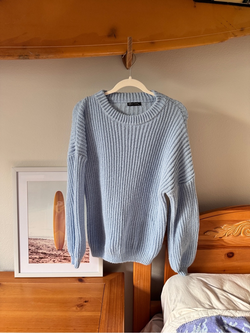 Light Blue Ribbed Crewneck Sweater
